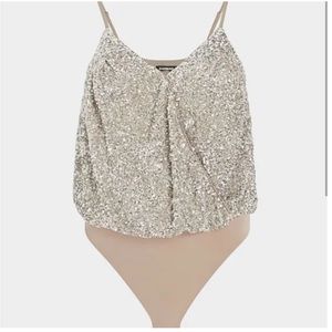 Express Tops | Express Sequined Body Suit | Color: Silver | Size: M |